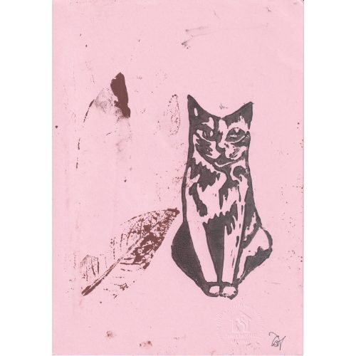Tamás, a macska 34. - monotípia, linómetszés