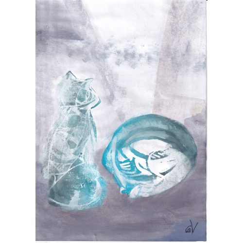 Dulcinea, a macska 11. - monotípia, linómetszés